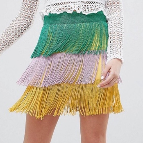 ASOS Beaded Fringe Skirt Size 4 - Picture 1 of 3